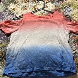 Pink and Gray Cut Out Short Sleeve Tee